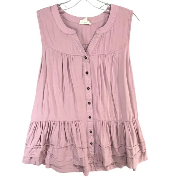 Entro Tunic Tank‎ Top Womens S Pink Sleeveless Button Down Tiered Soft Babydoll - Image 2