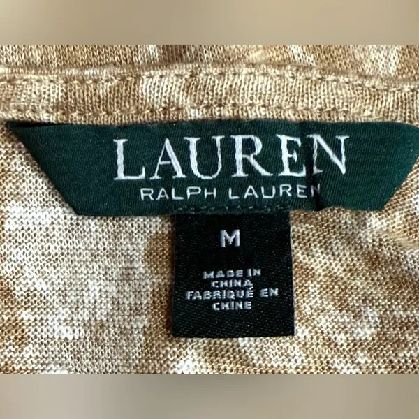 LRL Ralph Lauren Linen Snake Print Long Sleeve Tan Boatneck‎ Top Size Medium - Image 4
