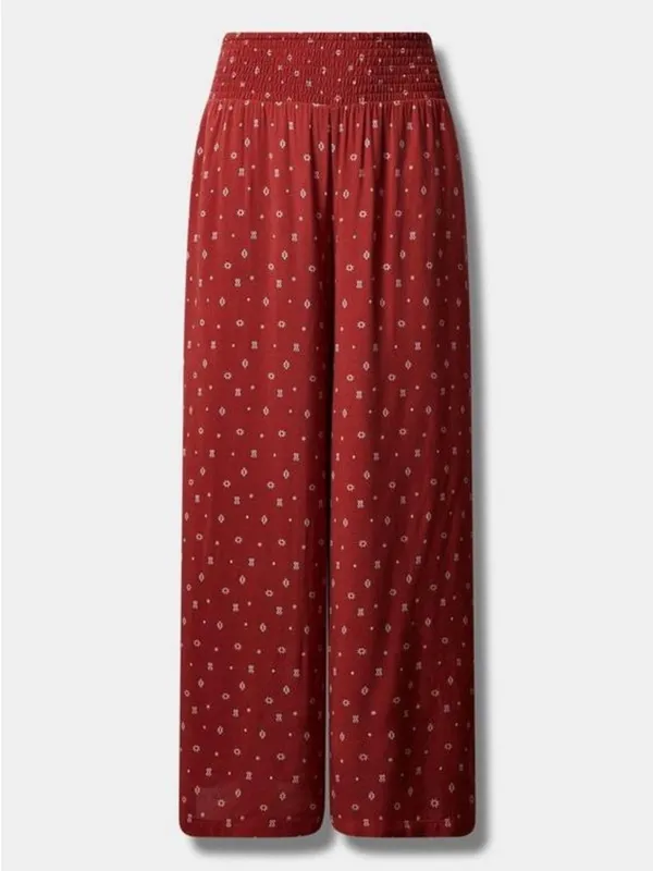 Torrid Pull-On Wide Leg Challis Smocked Waist High-Rise Pant Bossa Nova Geo 3X - Image 3