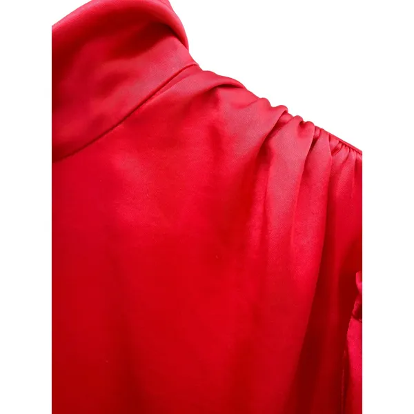 A.L.C. Joss Ruched Satin Mini Dress Red Hibiscus 2 Mock Neck Asymmetric‎ Flawed - Image 5