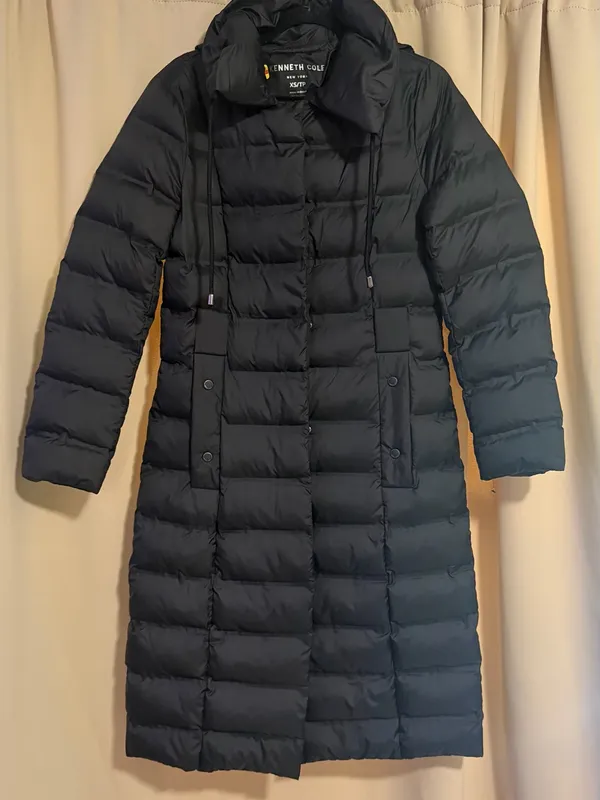 Kenneth Cole Black Long Quilted Puffer Coat with Hood - Image 3