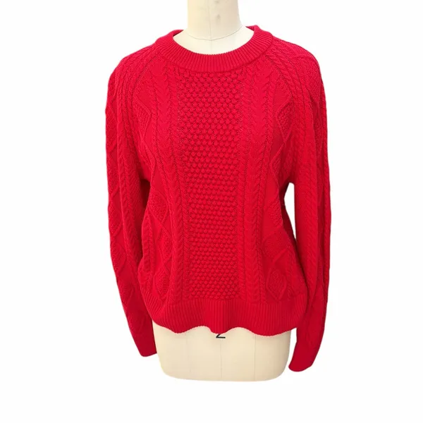 J Crew Red Cable Knit Sweater size small new‎ - Image 2
