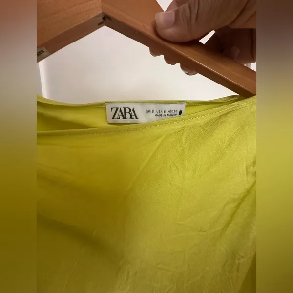 Zara Lime Satin Dress - Image 3