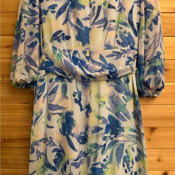 NWT Eliza J Size 10 Floral Long Sleeve Ruffled Hi Low Maxi Dress Party Wedding - Image 7