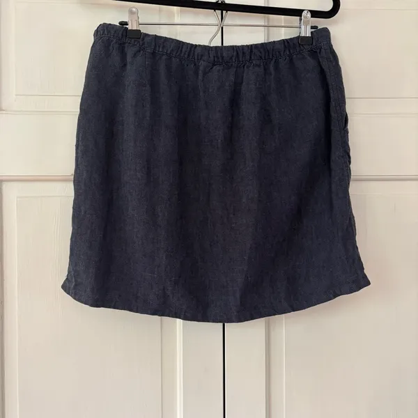 Garnet Hill Essential 100% Linen Pull On Denim Mini Skirt Pocket Chambray Size L - Image 8