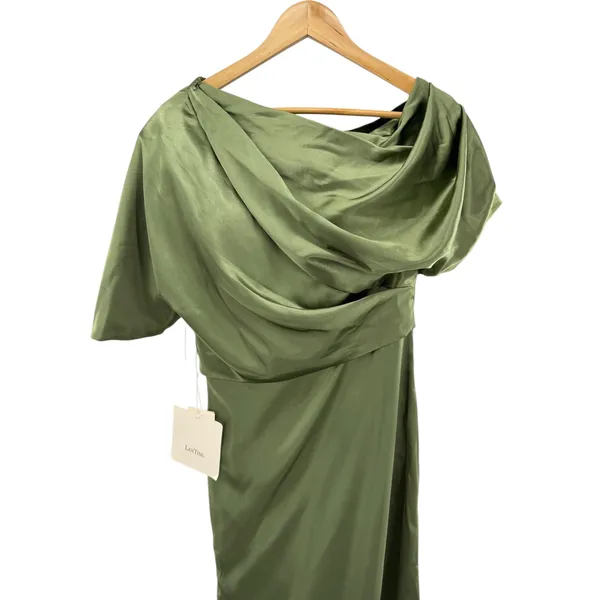 LanTing Bride TS Couture Olive Green Satin Draped One Shoulder‎ Gown NWT Small - Image 2