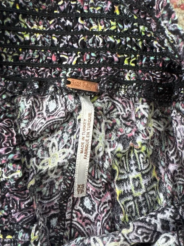Patterned Black and Purple Smocked Waist Skirt free people XS - Image 2