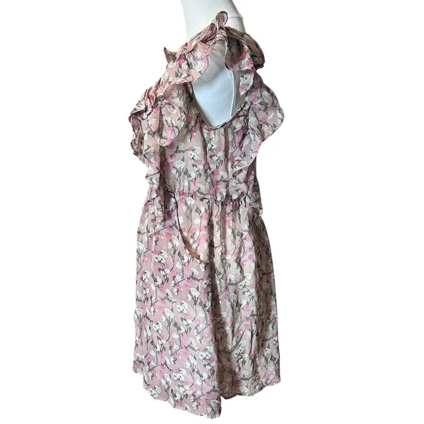 Anthropologie ARYN K. Dress Ruffles Y2K Blouson Sheer Lined Floral Fairy Boho SZ Sm Pinks - Image 8