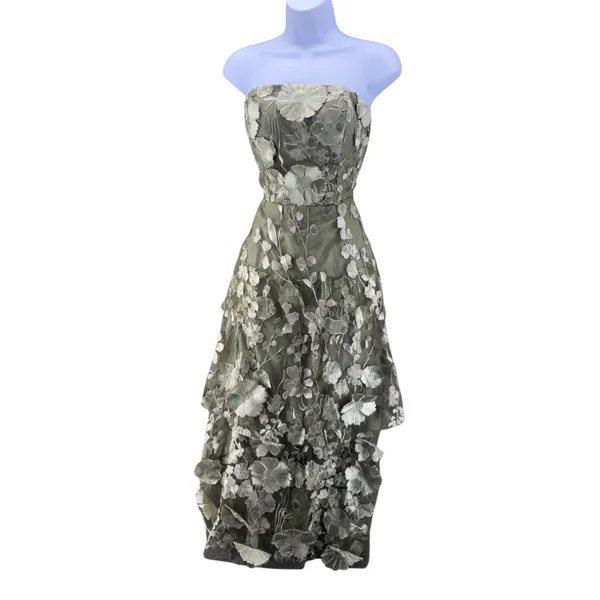 Fairy Floral Fantasy Midi Dress 2 Corsette Back Dusty Sage Embroidery Tulle - Image 6