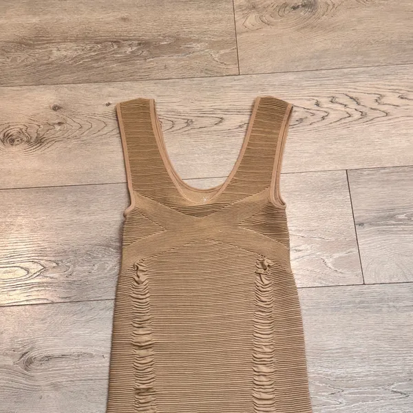 Aura Bodycon Ribbed Sleeveless Dress Tan Neutral Casual‎ Chic Size Small S - Image 3