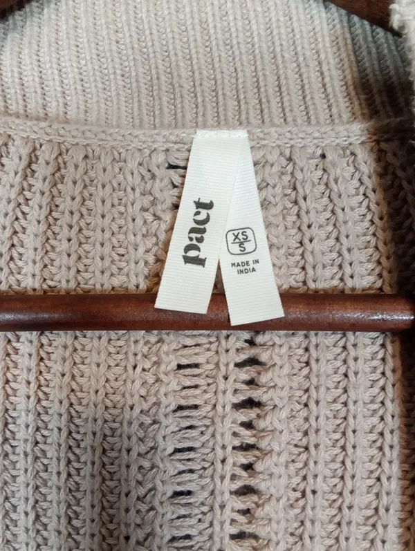 Pact Organic Cotton Chunky Open Front Cardigan Neutral Minimalist Cozy Womens Xs - Image 4