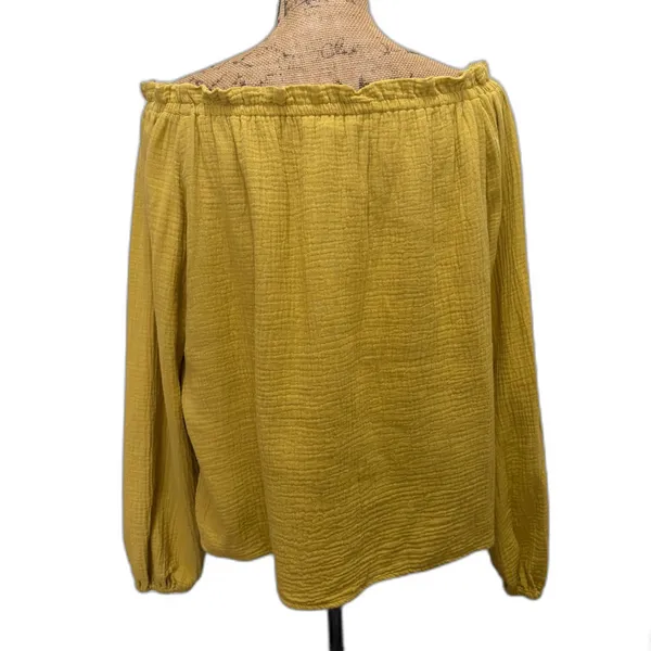 C&C California‎ Off Shoulder Blouse Long Sleeve Cotton Gauze Yellow Size Large - Image 2
