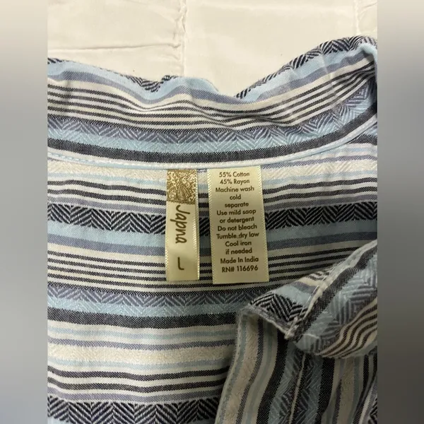 Japna Pinstripe Linen Shirt Dress. Size Large. - Image 4
