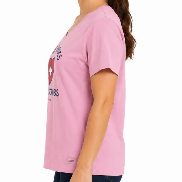 Life is Good Women’s XL Pink Super Heroes Wear Scrubs V-Neck T-Shirt - Image 3
