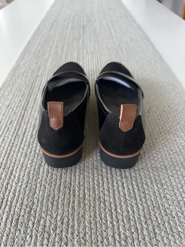 Dr. Scholl's Black Patent and Suede Platform Loafers Sz 7 - Image 4