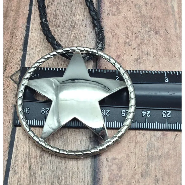 Western Texas Star Brooch Pin Pendant on a Black Faux Cord Collar Necklace 18" - Image 11
