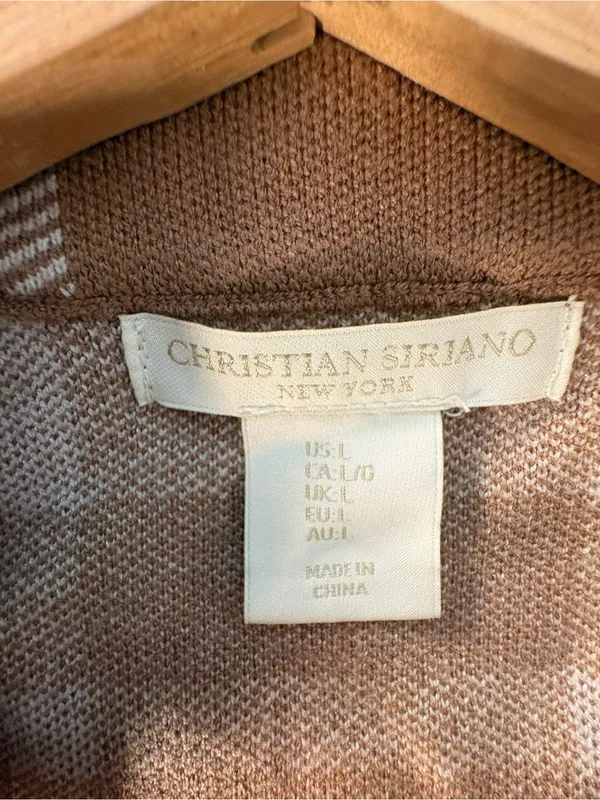Christian Siriano Women L Plaid Knit Blazer Tan Cream Longline Preppy Office - Image 10