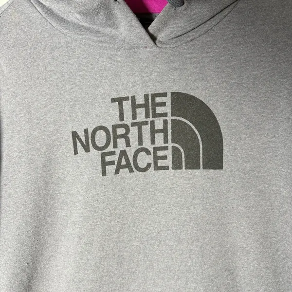 The North Face Gray Pink Fleece Graphic Print Pullover Hoodie Women’s size XL - Image 3