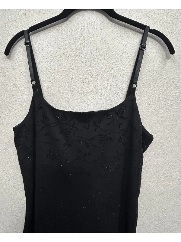 Vtg Black Velvet Burnout Midi Dress Medium Floral handkerchief hem Whimsigoth - Image 16
