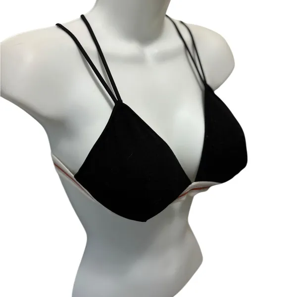 VS Victoria’s Secret Wireless Triangle Cotton Strappy Bra M Padded Black Striped - Image 2