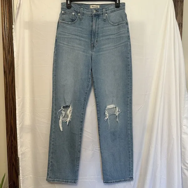 Madewell‎ Womens Size 27 Perfect Vintage Straight Jeans Distressed Light Wash - Image 2