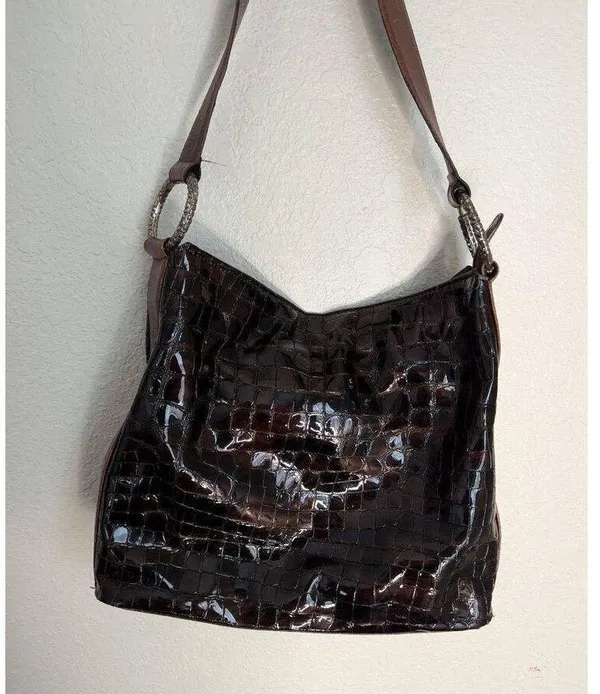 Brighton Handbag Cherie French Burgundy Patent Leather Shoulder Bag Zip - Image 2