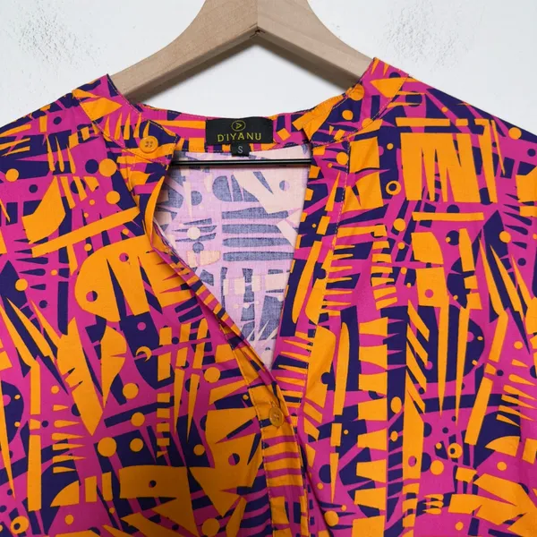 Diyana Women African Print Dress‎ Orange Pink Abstract Tiered Bohemian Artsy - Image 3