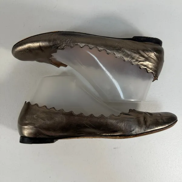 Chloe 38.5 US 8.5 Ballet Flats Lauren Scalloped Metallic Bronze Leather Shoes‎ - Image 4