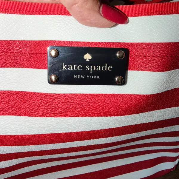 Kate Spade Kenneth Modern Tote Women XL‎ Red White Striped Nautical Shoulder Bag - Image 2