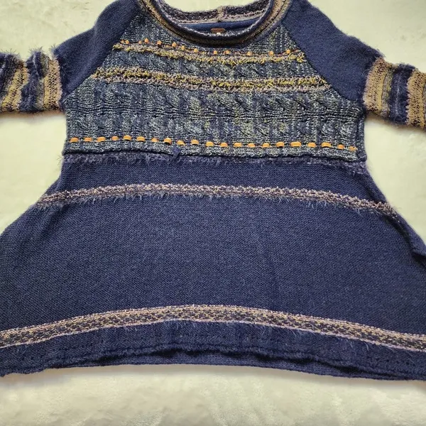 Free People Women's Navy Blue Craft Time Boho Sweater Size XS - Image 3