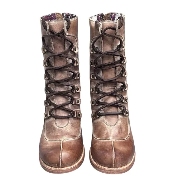 Freebird‎ BY STEVEN Borow Women's Boots Size 10 Distressed Tan Lace Up Zip Up - Image 2