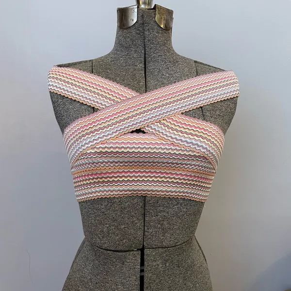 💥Hobie Crisscross Halter Bikini Top Multicolor Chevron Stripe Knit Size S💛 - Image 5
