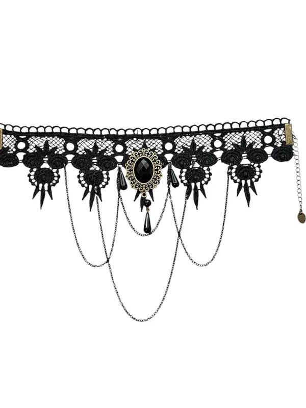 Victorian/Gothic Lace Choker Necklace Black - Image 4
