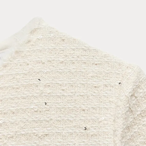 NWT❗️ZARA Elegant White Tweed Short Cutted Dress ZW Collection Mini Ivory Size M - Image 8