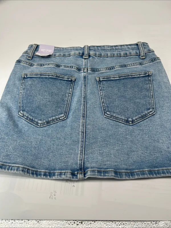 Wax Jean Light Wash Denim Mini Skirt - Image 9