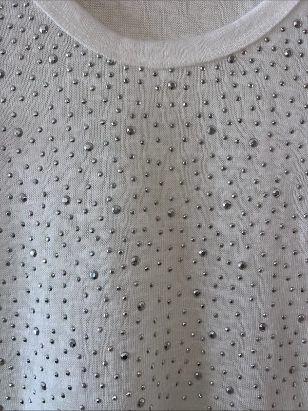 Essentials White Short Sleeve Scoop Neck Top with Silver Studs - Image 3