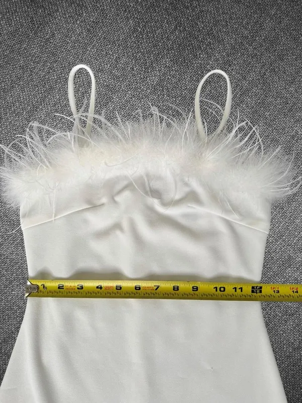 SHEIN White Feather Trim Mermaid Midi Dress XS Spaghetti Strap Party Dress - Image 6