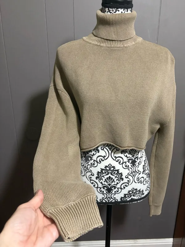 ZARA Turtleneck Cropped Knit Sweater in Beige - Image 2