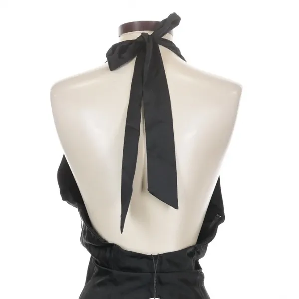 NIA Black Satin Plunge Halter Mini Dress Small Open Back Y2K Indie - Image 7