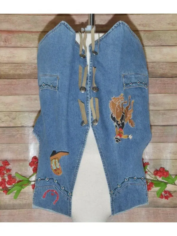 VTG Cambridge Dry Goods Western Denim Vest Womens L Embroidered Rodeo Cowgirl 90 - Image 2
