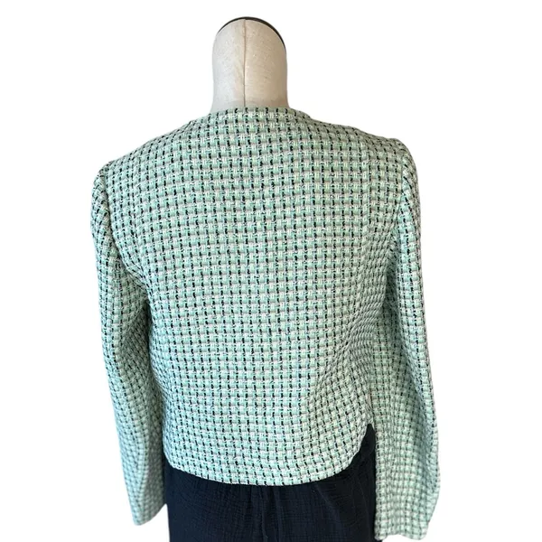 NWT MNG Double-breasted tweed jacket Green Medium - Image 12