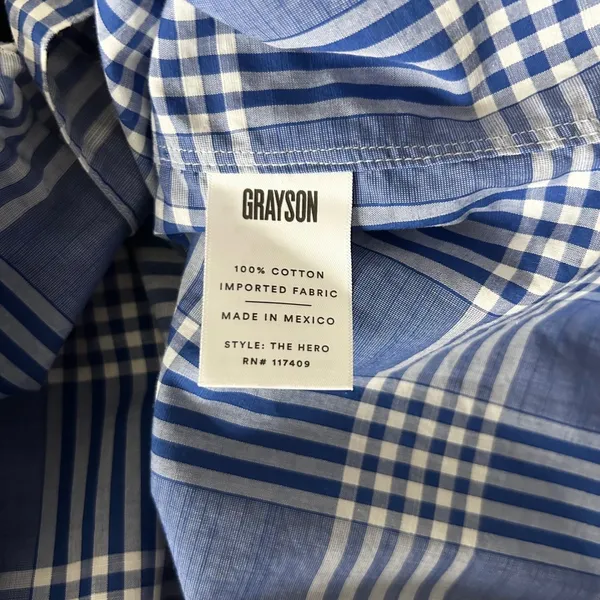Grayson by Frank & Eileen The Hero Blue White Plaid Button Down Shirt Sz 2 Small - Image 5