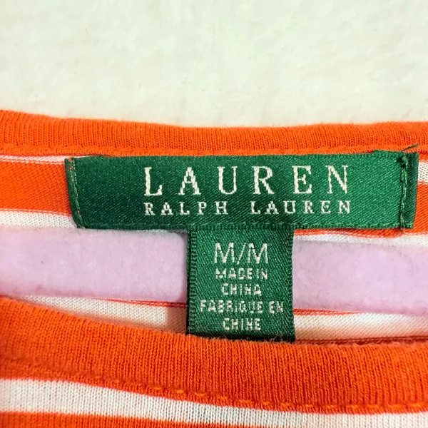 Lauren Ralph Lauren‎ M Orange Striped Top Boatneck Knit Nautical Preppy Coastal - Image 4