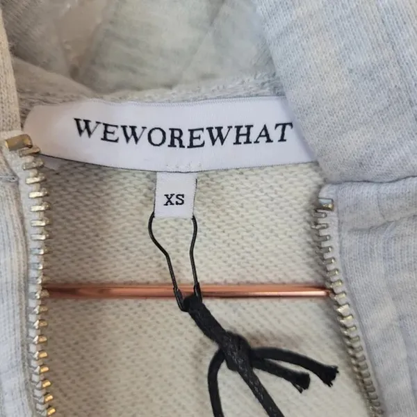 NWT WeWoreWhat Cropped Half Zip Fleece Cotton Hoodie Long Sleeve XS Heather Grey - Image 10