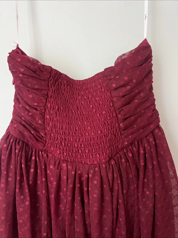 Lulus Burgundy Swiss Dot Tulle Midi Dress S ♟️ - Image 5
