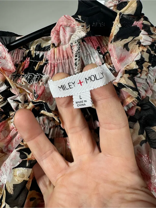 N99 Miley and Molly- Floral Ruffle Blouse in Pink and Cream on Black - Image 2