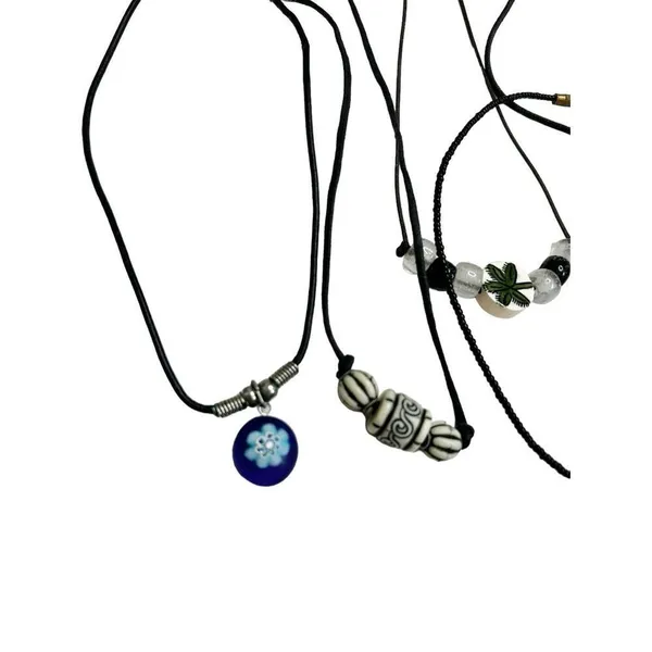 Jewelry lot of 6 necklaces - Painted wooden mushroom pendant, floral hippy, and - Image 9