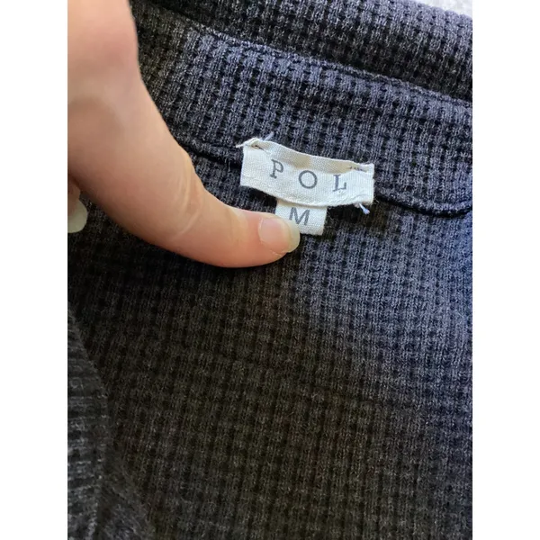 POL Womens Waffle Knit Shacket Charcoal Gray Contrast Pocket Cotton Shirt Jacket - Image 2