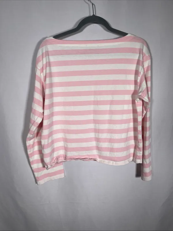 J. Crew Womens Pink White Stripe Boatneck Top Blouse Bp033 Medium - Image 5