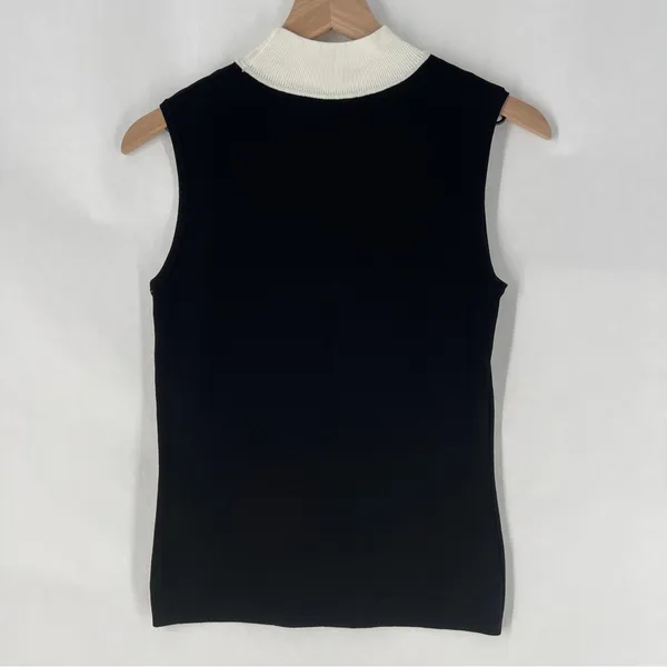 Calvin‎ Klein Ribbed Color Block Sleeveless Black White Mock Neck Top - Image 5